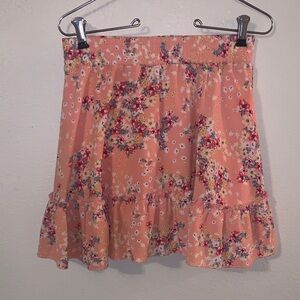 Knit Works Girls Skort Floral XL 16 Pink Pullon Chiffon Ruffle School